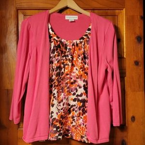 💖Sag Harbor SzLg blouse with attached cardigan